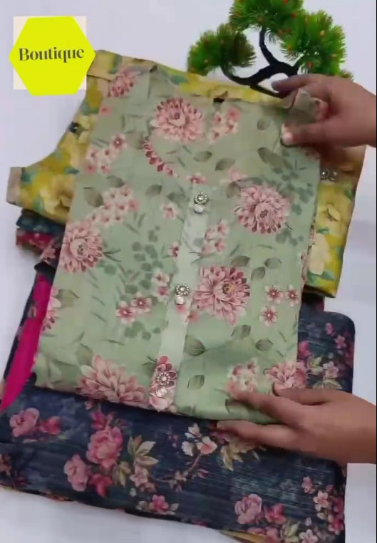 Women Floral Print Cotton Silk Kurta Set (Multicolor)
