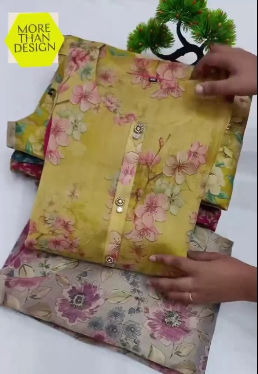 Women Floral Print Cotton Silk Kurta Set (Multicolor)