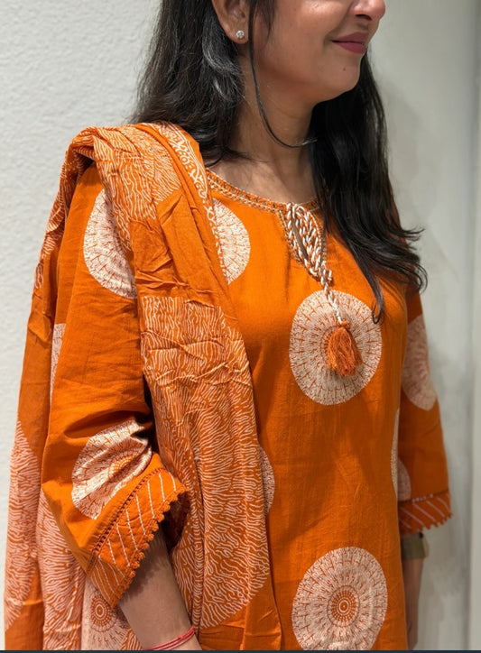 Premium Cotton Suit Set – Orange-Yellow-Green