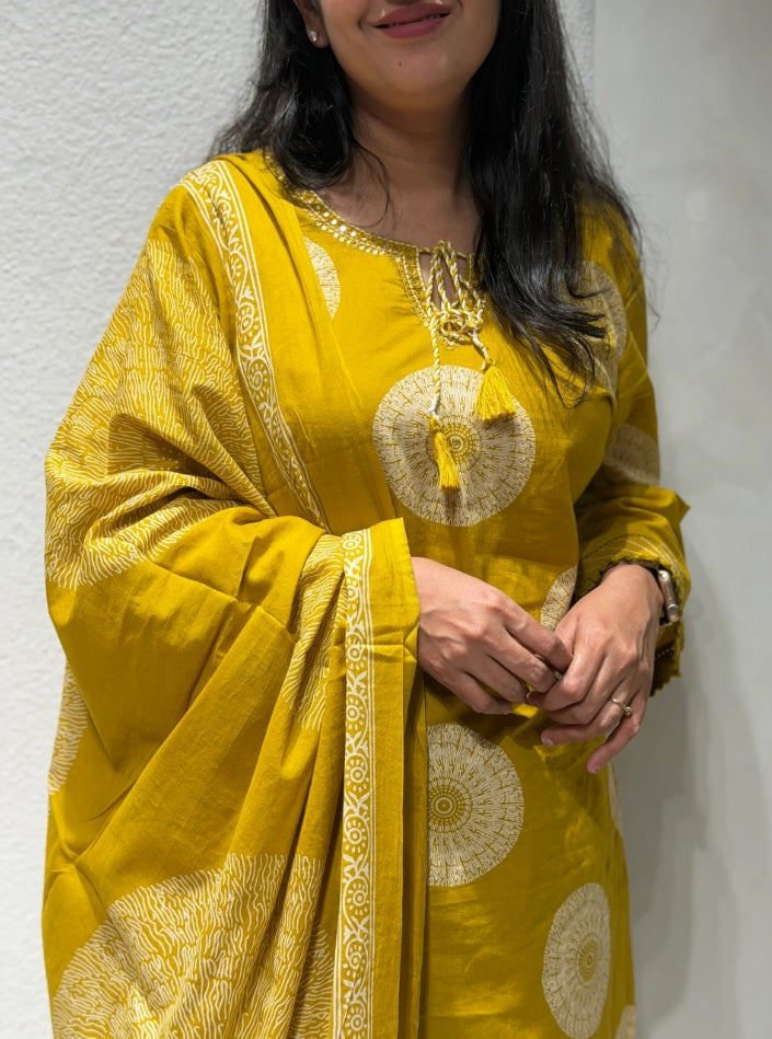 Premium Cotton Suit Set – Orange-Yellow-Green