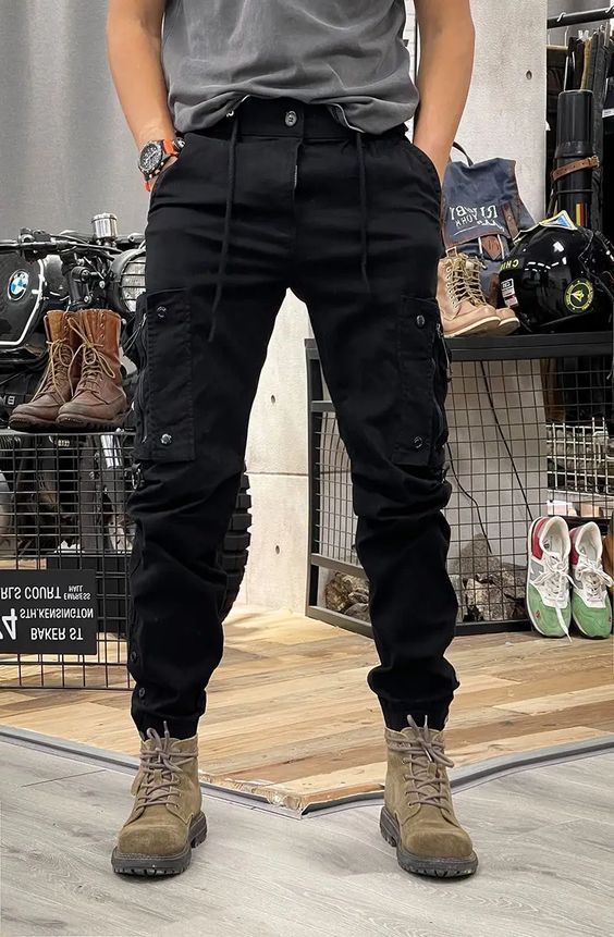Men’s Black Cargo Joggers Premium Pants