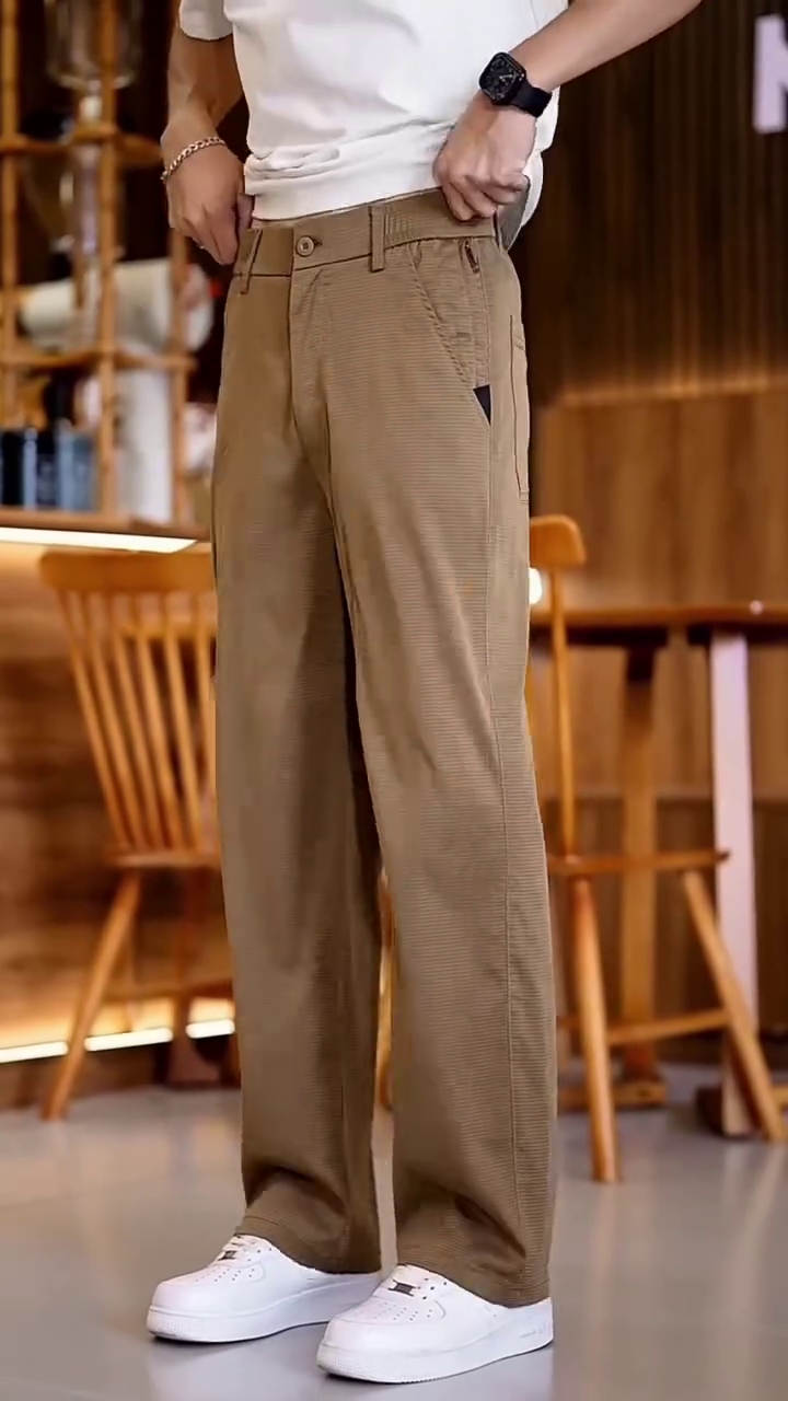 Men Straight Fit Wrinkle Free Trousers Pents