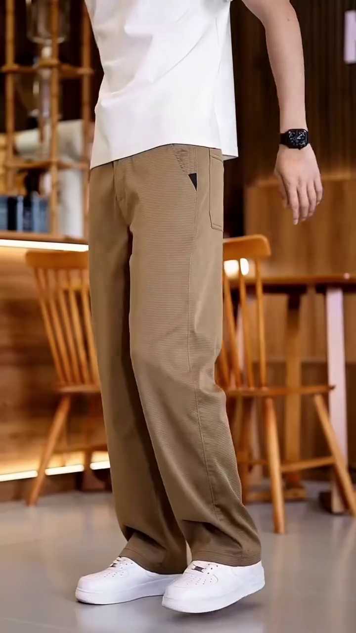Men Straight Fit Wrinkle Free Trousers Pents
