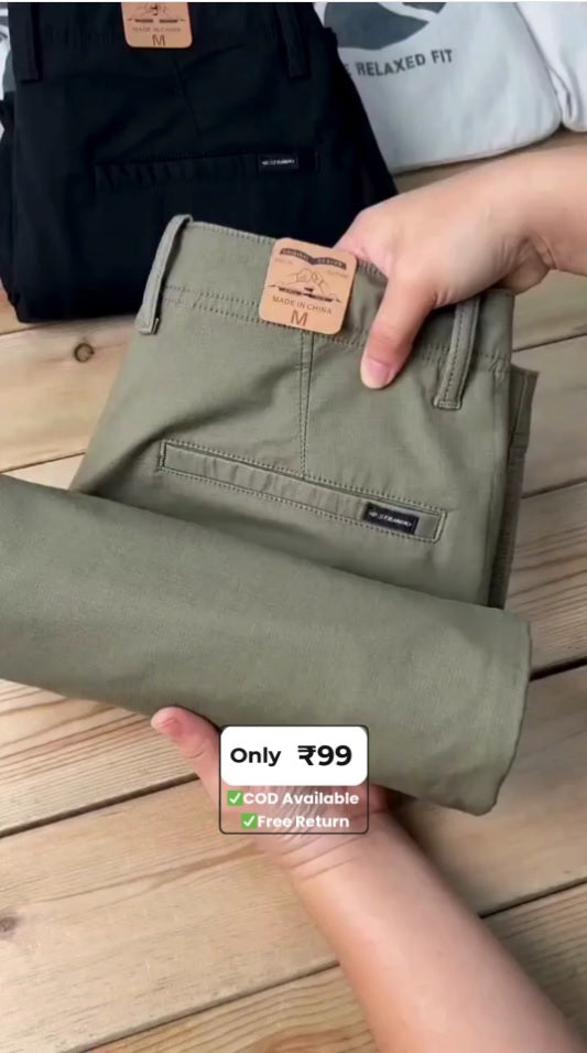 Men’s Beige Slim-Fit Cotton Pants