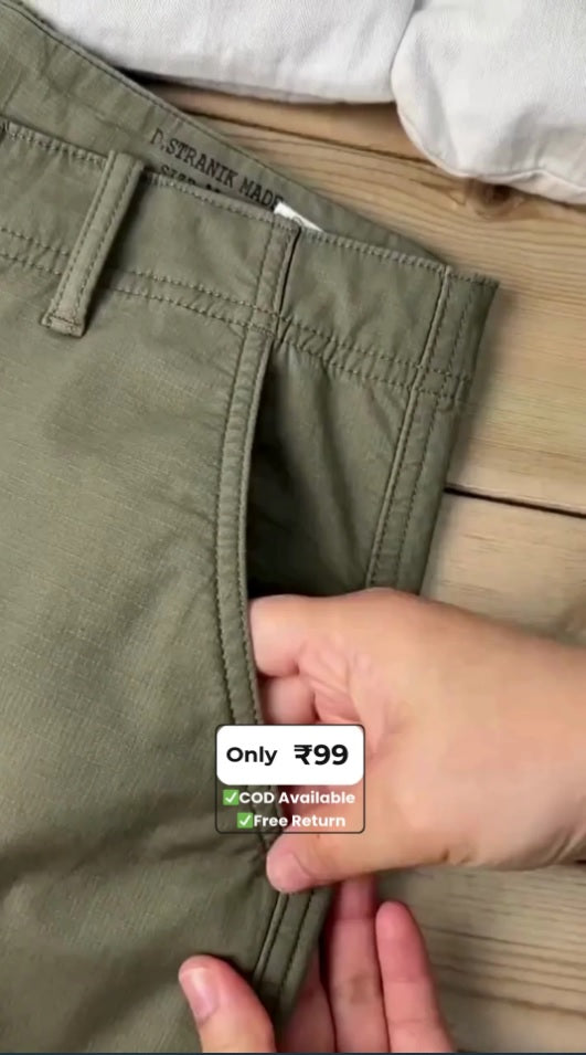 Men’s Beige Slim-Fit Cotton Pants