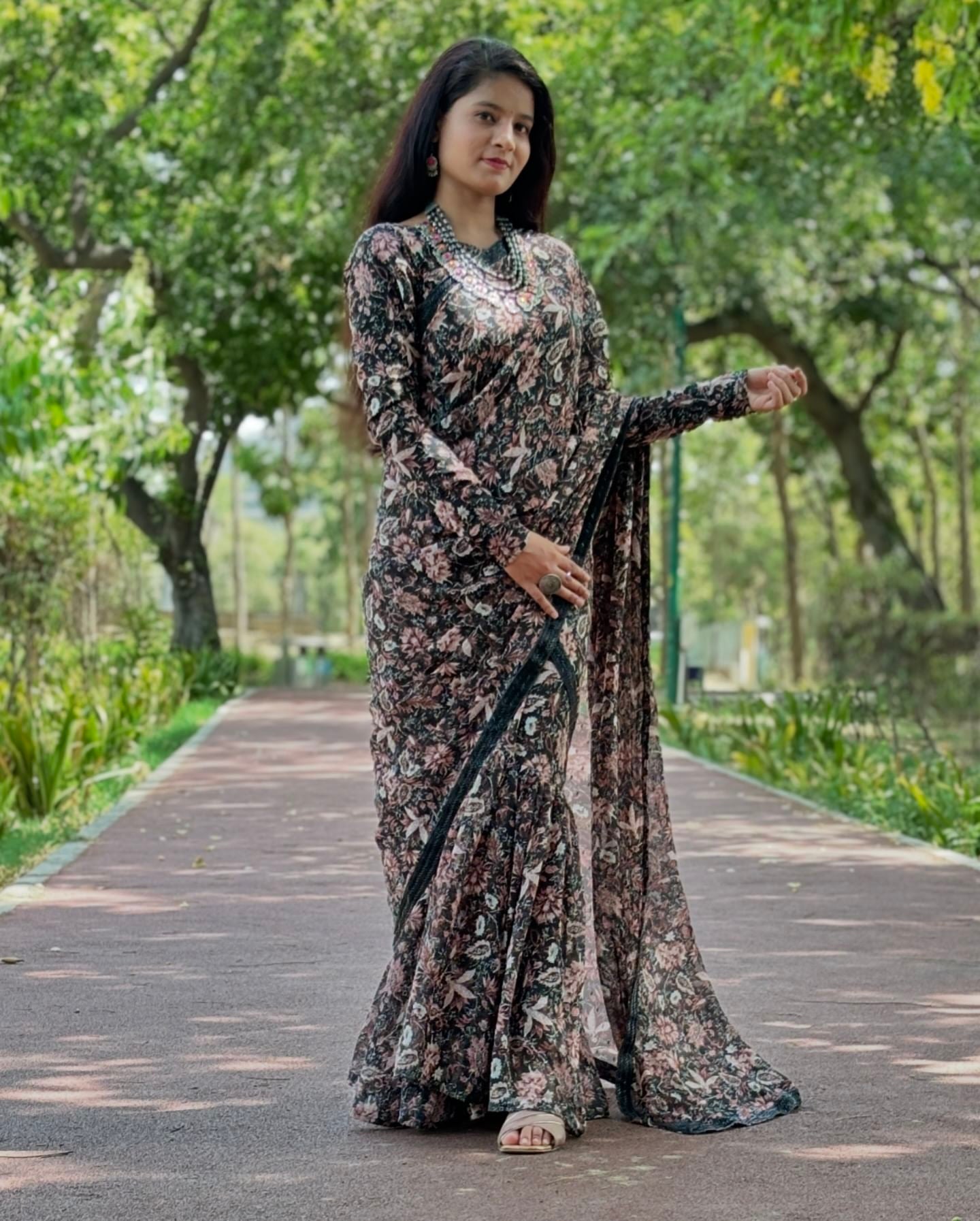 SUPERHIT BLACK FLORAL SAREE GOWN FOR WOMENS