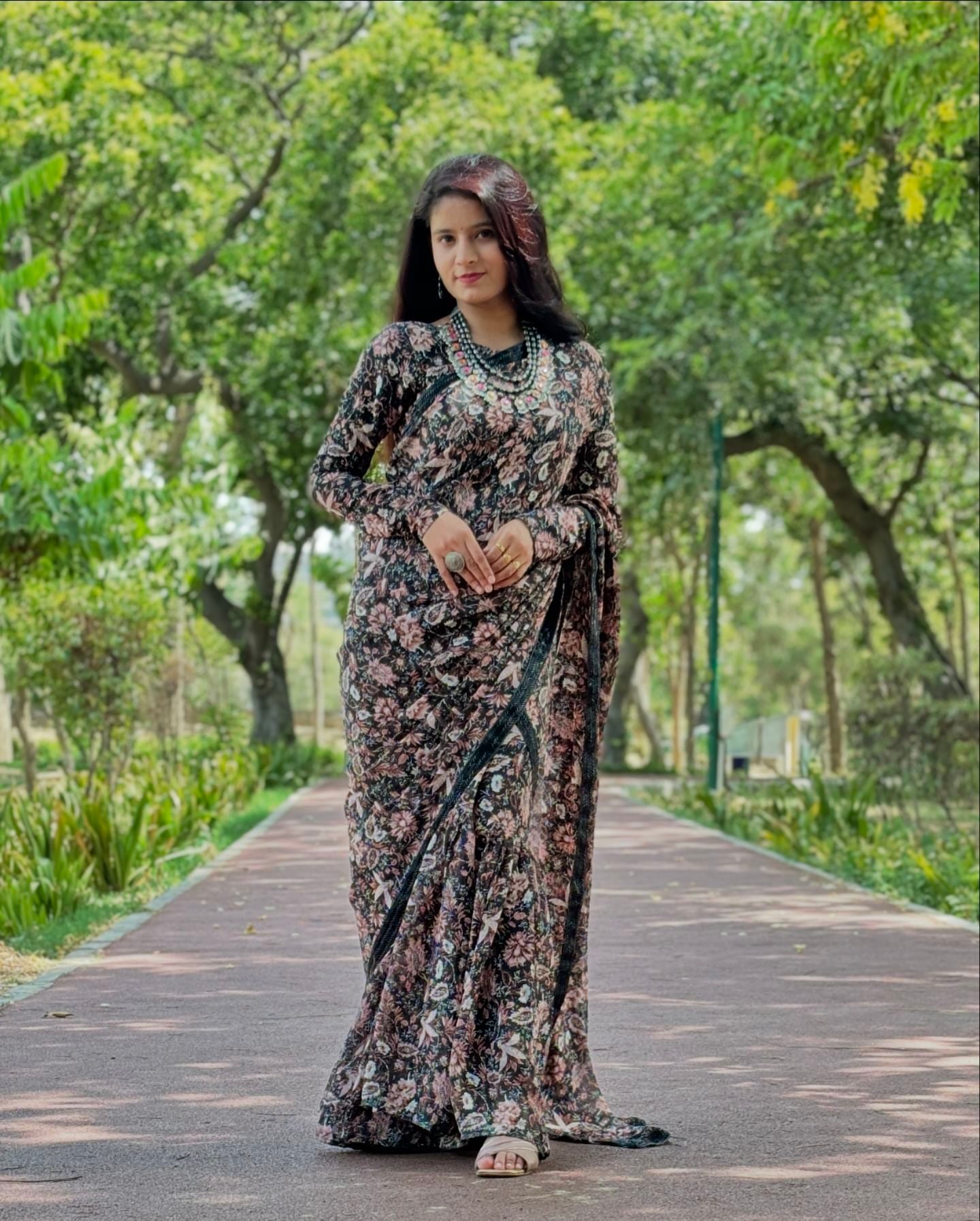 SUPERHIT BLACK FLORAL SAREE GOWN FOR WOMENS