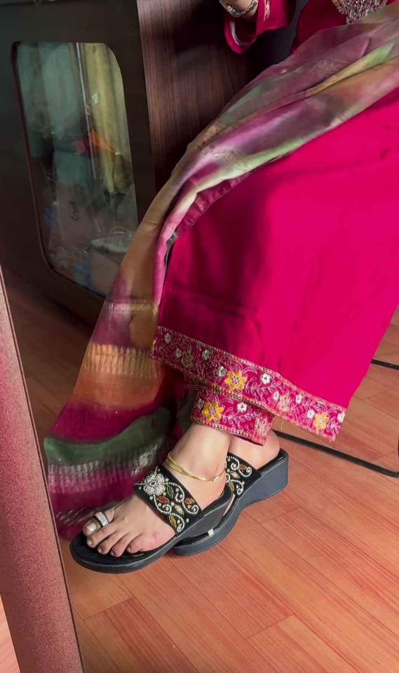 Women Magenta & Gold-Toned Embroidered Kurta with Trousers & Dupatta