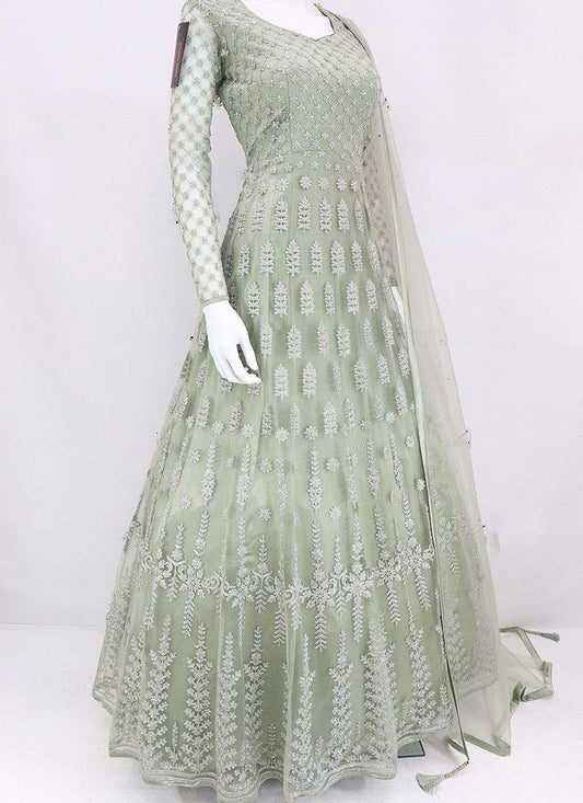 Floor Length Pastel Green Color Designer Party Wear Gown